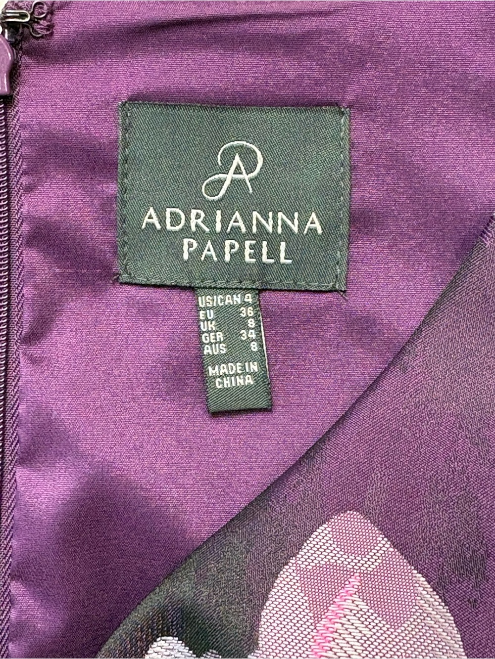 Adrianna Papell Metallic Floral Jacquard A-Line Cockail Dress Purple Pink 4 - Picture 10 of 11